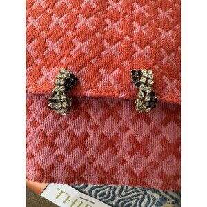 Vintage Clear Rhinestones and Black Accents Dangle Clip On Earrings Vintage